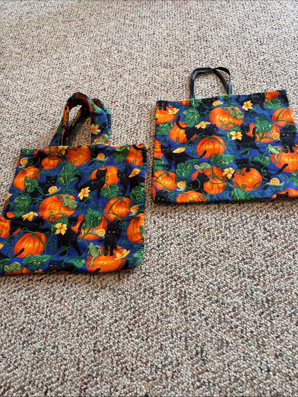 Halloween Pumpkin Print Treat Bag - Orange/Black. Handmade